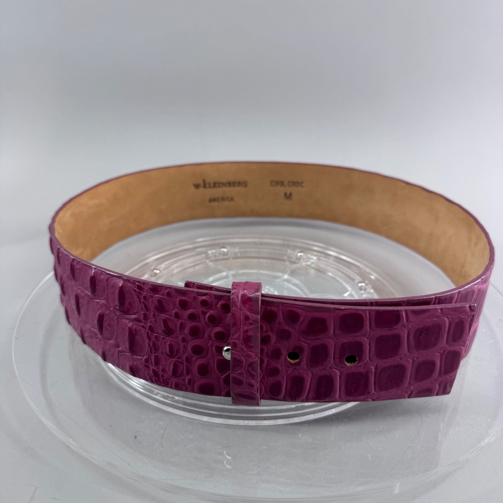W. Kleinberg Womens Embossed Croc Leather Wide Waist Belt Purple Medium